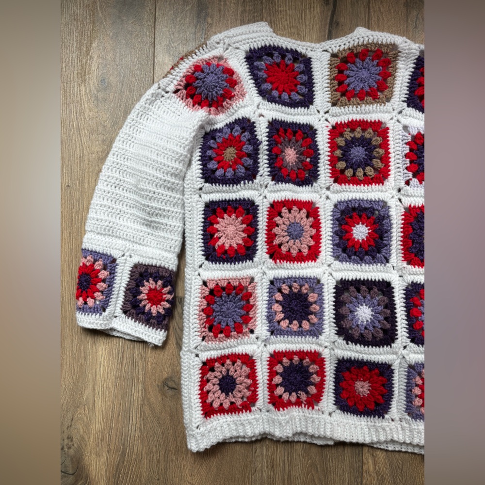 Crochet Granny Square Knit Oversized Cardigan Sweater Bode Inspired Medium/Large - Picture 13 of 16
